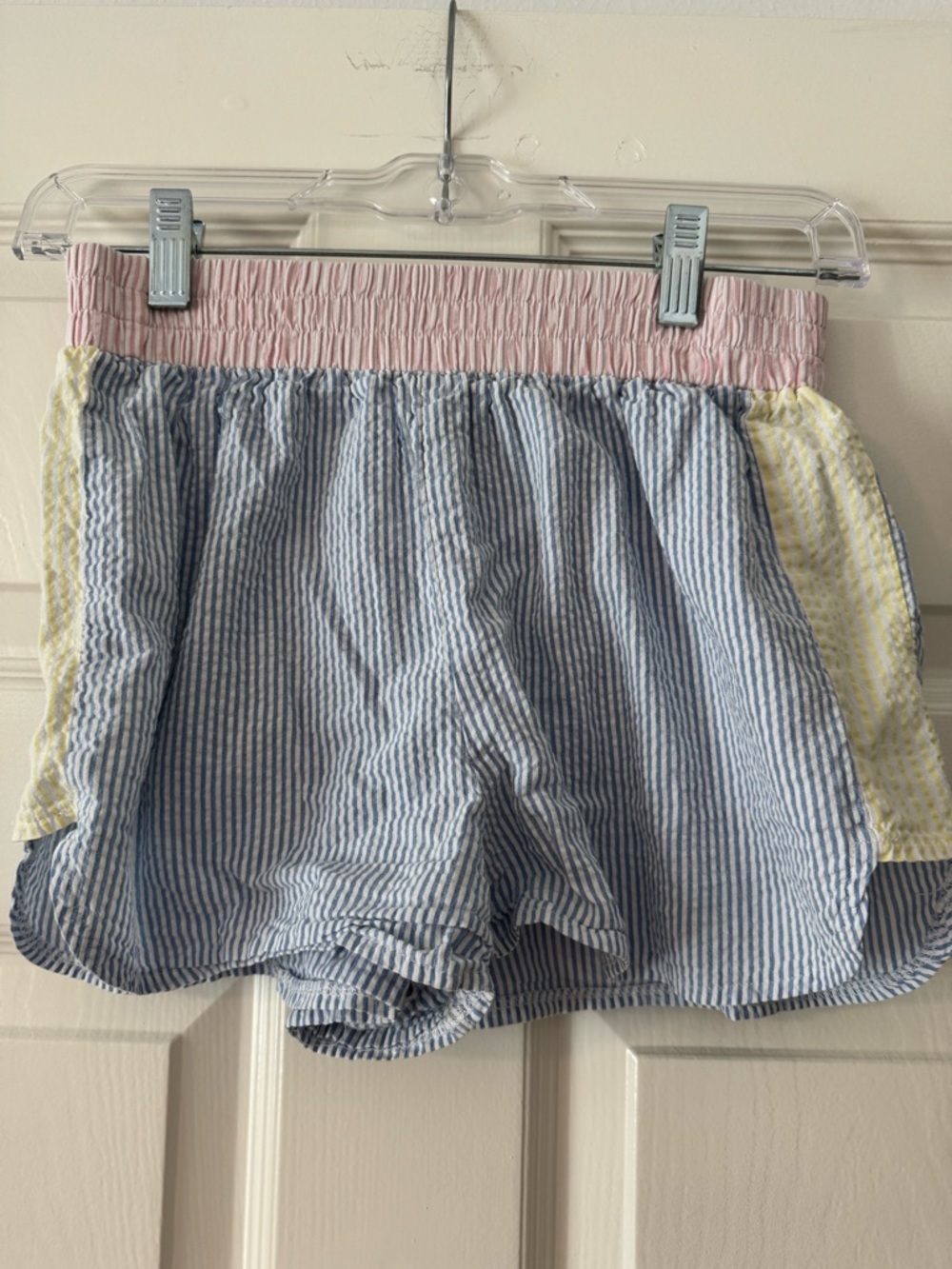 Forever 21 Pink and Blue Seersucker Elastic-Waist Shorts
